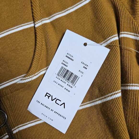 RVCA Donner Striped Ribbed Knit Dress Scoop Neck Zip Womens L‎ Cotton Blend NWT - Picture 5 of 11